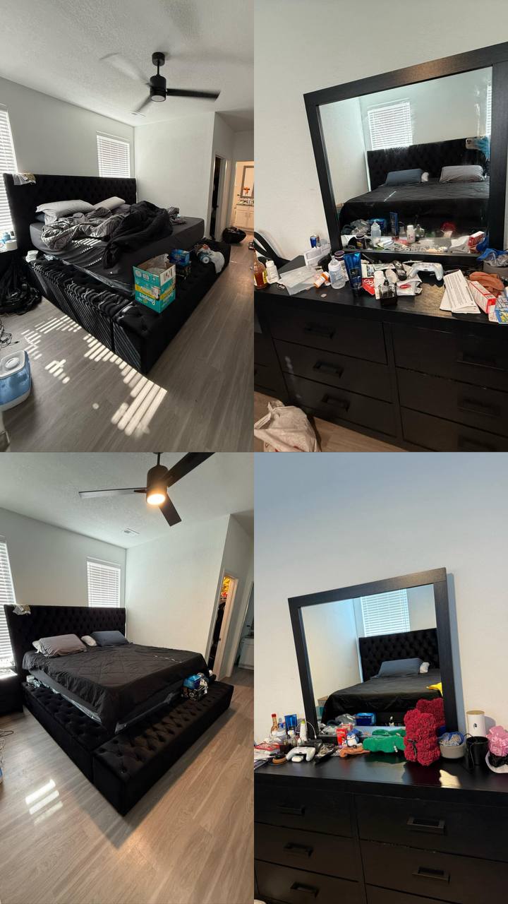 Messy bedroom that has been cleaned